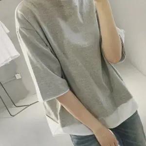 여성 여름 레이어드 스타일 무지 루즈핏 반팔 티셔츠 여자 라운드 여름옷 나시 라운드티