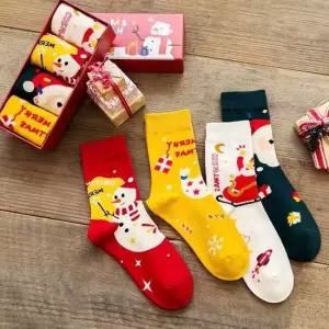 크리스마스 set 겨울양말 여성겨울양말 면 포인트 중목 4P 양말