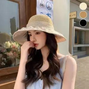 잔꽃무늬 밀짚 버킷햇 레이스