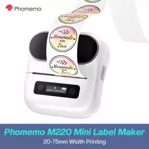 포메모 M220 블루투스 열전사 라벨 프린터 20-75mm 휴대용 203DPI 메이커 바코드 주소 우편 파일 호환