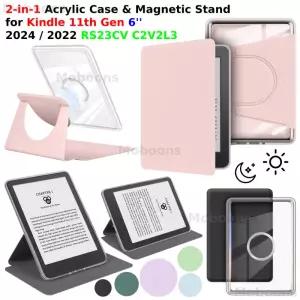 Kindle 11세대 케이스 6 360용 회전식 2-in-1 자기 분리형 아크릴 PU 가죽 스탠드 RS23CV C2V2L3 Sleep