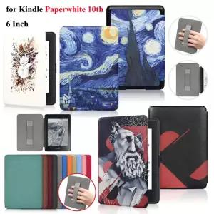 Kindle Paperwhite 10 세대 케이스 6 인치 2018 PU 가죽 핸드 벨트 스트랩 포함 PQ94WIF 4 수면 커버