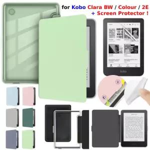 Kobo Clara BW Colour 2E 호환 PU 가죽 케이스 투명 아크릴 백 커버 및 화면 보호 필름 포함 자동