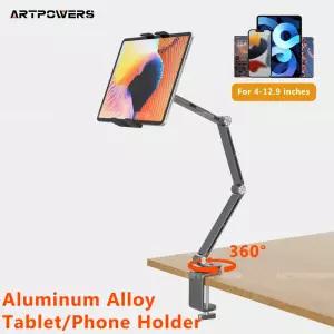 Artpowers 태블릿 홀더 패드 지원 휴대용 모니터 전화 스탠드 노트북 조정 가능한 회전 클립 마운트