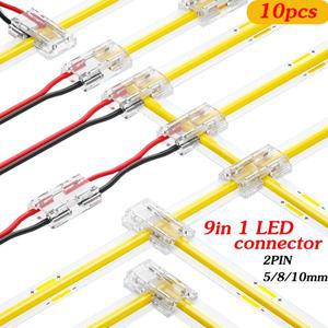 5mm 8mm 10mm 2핀 COB LED 스트립 커넥터 테이프 조명 9in1 투명 L T X 모양 DIY SMD 5050 2835