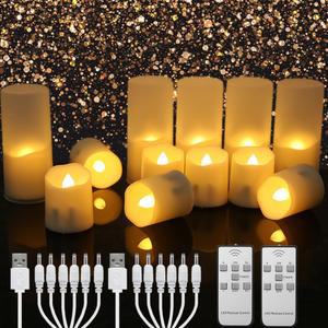 LED초 USB 타이머로 충전식 LED 양초 깜박이는 촛불 원격 램프 충전기 홈 TEALIGHTS
