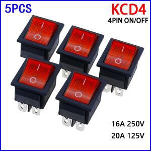 5pcs 2 위치 빨간불 로커 16A250V KCD4-20 4 핀 ONOFF 토글 35x25.5x10mm