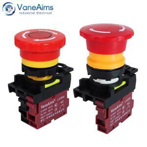 22mm LA36M 비상 정지 스위치 잠금 가능 푸시 버튼 12v 24v 220v 10A 1NC 2NC 빨간색 버섯 헤드 E-Stop On