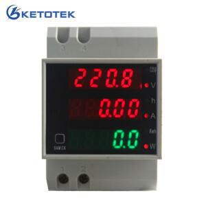 Din 레일 LED 전압 암페어 유효 전력 역률 시간 에너지 전류 측정기 AC 220V 380V 0-100.0A