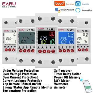 Tuya WiFi 스마트 회로 차단기 2P 63A 230V 에너지 미터 전력 kWh 누출 저전압 보호기 릴레이 장치 스위치