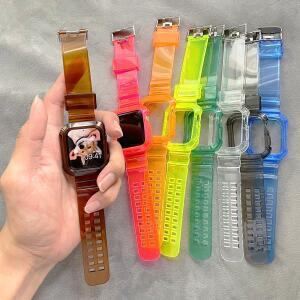 apple 호환 Watch 시리즈 9 8 7 6 SE 5 49mm 38mm iwatch 10 플라스틱 스트랩 용 클리어 밴드 + 케이스