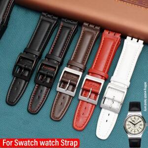 SWATCH YCS YAS YGS IRONY 소 가죽 시계 밴드 남성 여성 접이식 버클 팔찌 브라운 호환 17mm19mm 용  스트