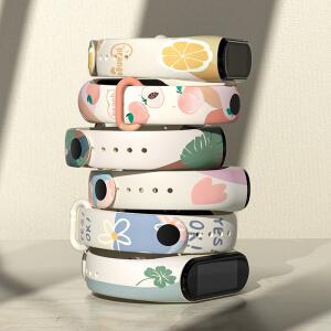 샤오미호환 Mi Band 4 3 5 6 7 시계 밴드 용 스트랩 Creative Morandi 낙서  실리콘 팔찌 교체