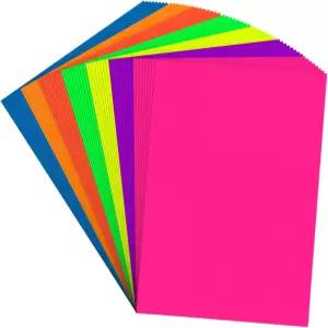 건설 용지 2X8 56매 네온 7색 형광 밝은 카드 250GSM/90파운드 헤비급 프로젝트 학교 과학 박람회 이벤트
