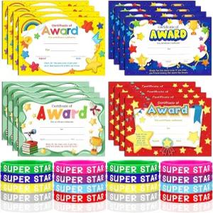 Junkin 32Pcs 스타 학생증 상 손목밴드 생일 축하 인증서 선물 금주의 유명인에게 신학기 교실 축하합니다