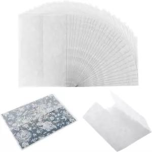 Dqwtb 50pcs 프리폴딩 벨럼 재킷 화이트 우아한 플로럴 반투명 5 x 7 인치 웨딩 샤워 생일 초대장 DIY