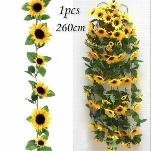 꽃철사 125PCS 260CM 인공 옐로우 해바라기 화환 꽃 아치 실크 나무 포도
