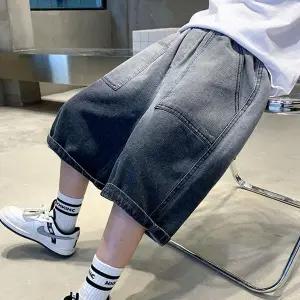 그레이워싱5부데님팬츠 남아청반바지 통팬츠 블랙진반바지 초등면반바지 주니어 여