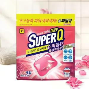 슈퍼딥큐 플라워코튼 100개입 고농축 캡슐세제 대용량 실내건조 드럼 일반 겸용