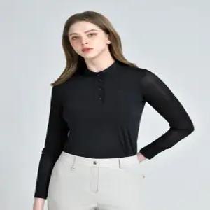 닥스 골프 여성 25SS [PREMIUM] 블랙 메쉬 자카드 소매 하이브리드 티셔츠 DNTS5B431BK