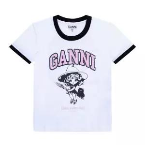 [가니]GANNI T4156 151 마녀 로고 콘트라스트 링거 여성 반팔티