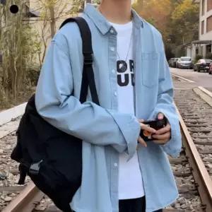 남성 남자 봄 가을 오버핏 연청 청 남방 데님 셔츠 남자오버핏남방 (WFK2BPO)