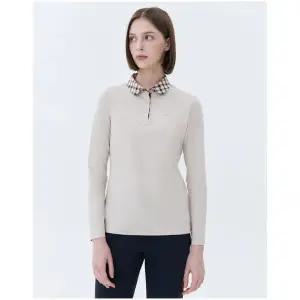 닥스골프 여성 베이지 체크카라 코튼 긴팔폴로티셔츠 (BEIGE) WNTS4A001I2 923357