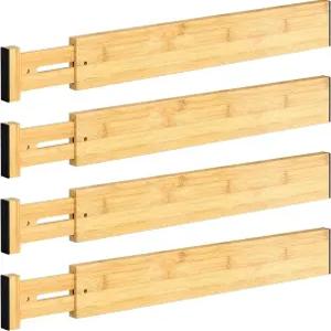 DUCOO 4 PCS 서랍 칸막이 17-22인치 조절식 대나무 정리함 주방용 확장형 분리기 옷 서랍장 가정 사무실
