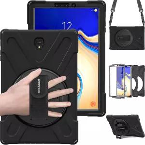 갤럭시 탭 S4 10.5인치 케이스 360도 킥스탠드/핸드 스트랩과 삼성 2018 SM-T830/T835/T837(블랙)용 헤비
