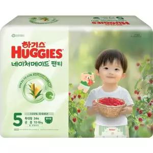 하기스 네이처메이드 팬티 기저귀 공용 5단계 특대형 34매 1팩 GST