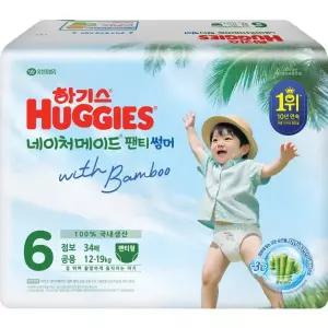 하기스 네이처 썸머 기저귀 팬티 6 점보 공용 34매입 1팩 GST
