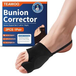 TEAWOO 여성 및 남성용 건막류 교정기 부목이 , 있는 낮과 지지용 발가락 HALLUX 2개, 블랙) 패드 교정기, 방지 스트랩 미끄럼 엄지 편안한 밤 포함(1쌍, VALGUS