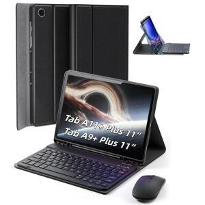 삼성 갤럭시 탭 A9+ / A11+ 플러스 2023 /2025 11인치 - 마우스 및 탈착식 마그네틱 키보드, S펜 홀더가 있는 슬림 케이스, 자동 슬립 / 웨이크(블랙)