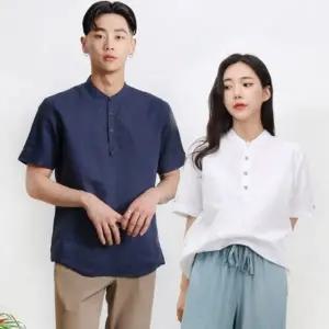 헨리넥 린넨 반팔 차이나넥 반팔면티 반팔티 쾌적한 면티셔츠 티 티셔츠