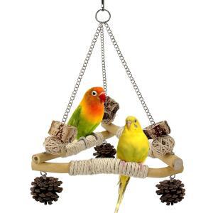 JEVND 츄잉 장난감이 있는 케이지용 그네 퀘이커 잉꼬 3개 횃대 트레이닝 사이잘로 CONURES 밸런스 디자인 나무 걸이식 모란새 삼각형 감싼 장난감 안정적인 앵무새