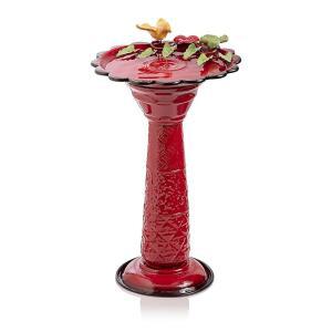 ALPINE CORPORATION 71 1CM 28인치 높이 새와 파티오 또는 정원 조각상 새를 유인하는 야외 구조 마당 위한 있는 금속 액센트 장식 레드 마당을 내구성 데크 멋진 목욕탕