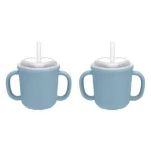 에디슨 실리콘 유아컵 양손 빨대 물컵 블루 200ml X2 BNS