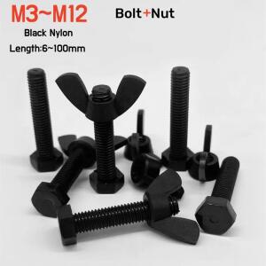 2~50pcs M3 M4 M5 M6 M8 M10M12 검정색 나일론 외부 육각 볼트 나비 너트 세트 DIN933 나사 윙 조합