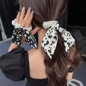 곱창밴드 얼룩무늬 리본 매듭 진주 머리끈 곱창밴드 헤어머리끈 스크런치 레이스머리끈