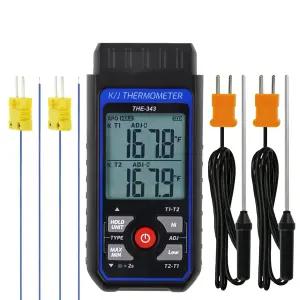 열전대 온도계 디지털 K형 4개 328~2500 F 측정 범위 HVAC 듀얼 채널 LED 백라이트 및 ADJ 보정 포함