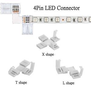 DC 12V 4Pin RGB LED 코너 커넥터 8mm 10mm Led 스트립 라이트 L T X 모양 90도 각도 솔더리스 액세서리