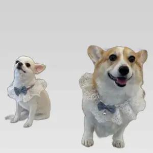 강아지 레이스 스카프 케이프 블루 S