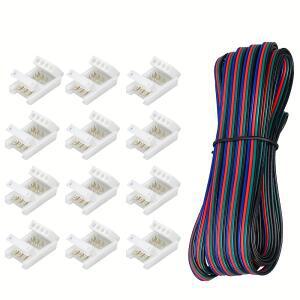 4핀 RGB LED 스트립 연장 케이블 5m 12개 10mm 커넥터 포함 3528 5050 배선 불필요