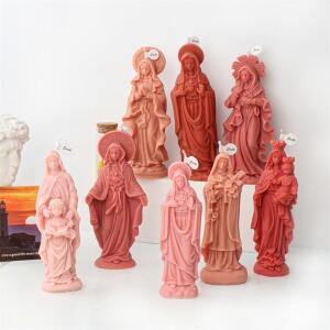 3D 성모 마리아 촛불 실리콘 몰드 금형 점토 공예 석고 조각 향기로운 종교 홈 장식