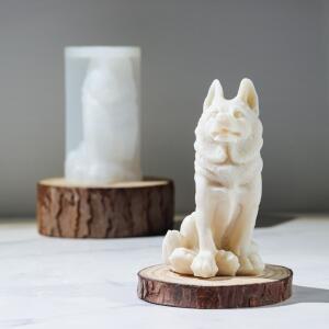 새로운 3D 앉아 직립 늑대 개 촛불 실리콘 금형 수제 동물 비누 석고 공예 수지 DIY 초콜릿 얼음 베이킹 도