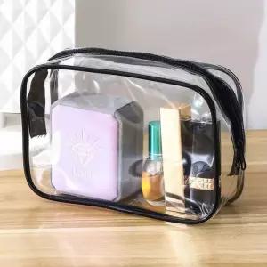 블랙프레임 투명 파우치 문구인쇄 세면백 소 DD-12449 여행파우치 (WD30483)