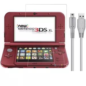 KOOWOD 4 in 1 강화 유리 스크린 프로텍터 HD 클리어 크리스탈 PET 3DS XL 및 새로운 호환되는 USB 충전
