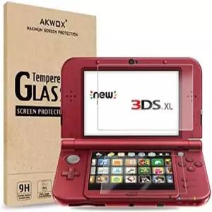 AKWOX 2 in 1 강화 유리 스크린 프로텍터 HD 클리어 크리스탈 PET 3DS XL/뉴 호환되는 필터