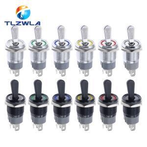 16MM 금속 토글 스위치 방수 LED 조명 자동 잠금 2단 온오프 마이크로 버튼 1NO1NC 15A 12V 220V 3핀/5핀