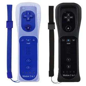 모션 플러스 2팩 Wii 컨트롤러와 호환되는 ECRAB 리모컨 및 충격 기능이 있는 콘솔 블랙+다크 블루